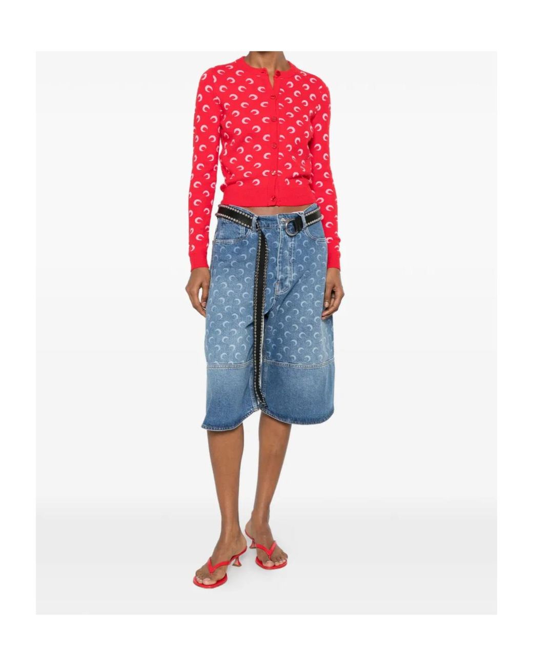 MARINE SERRE Red Moon Pattern Cropped Cardigan