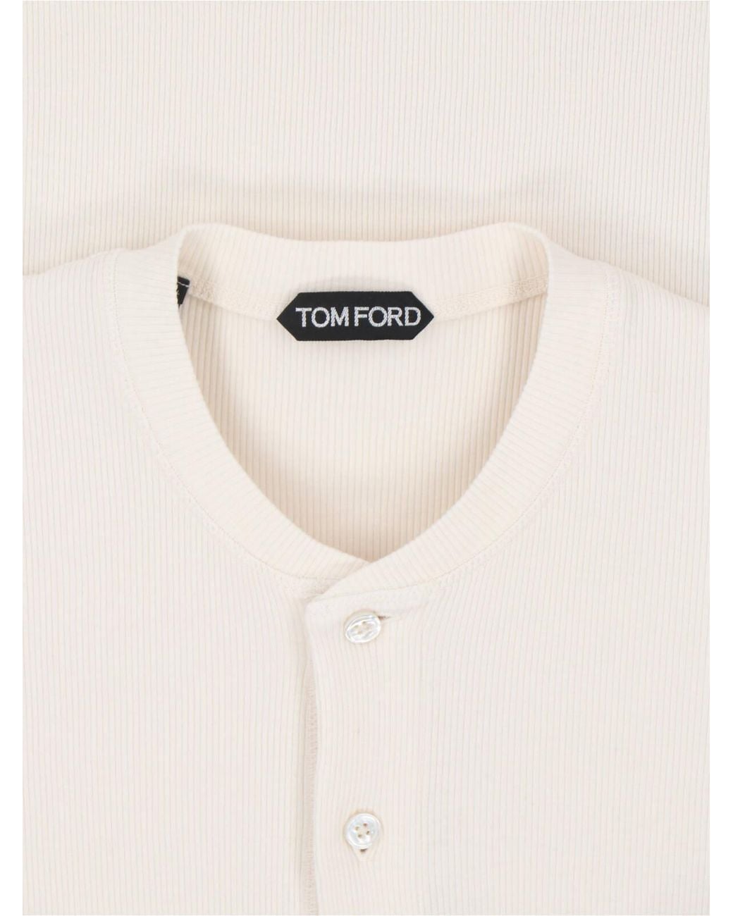 Tom Ford White Fine-Ribbed Logo Embroidered T-Shirt for men