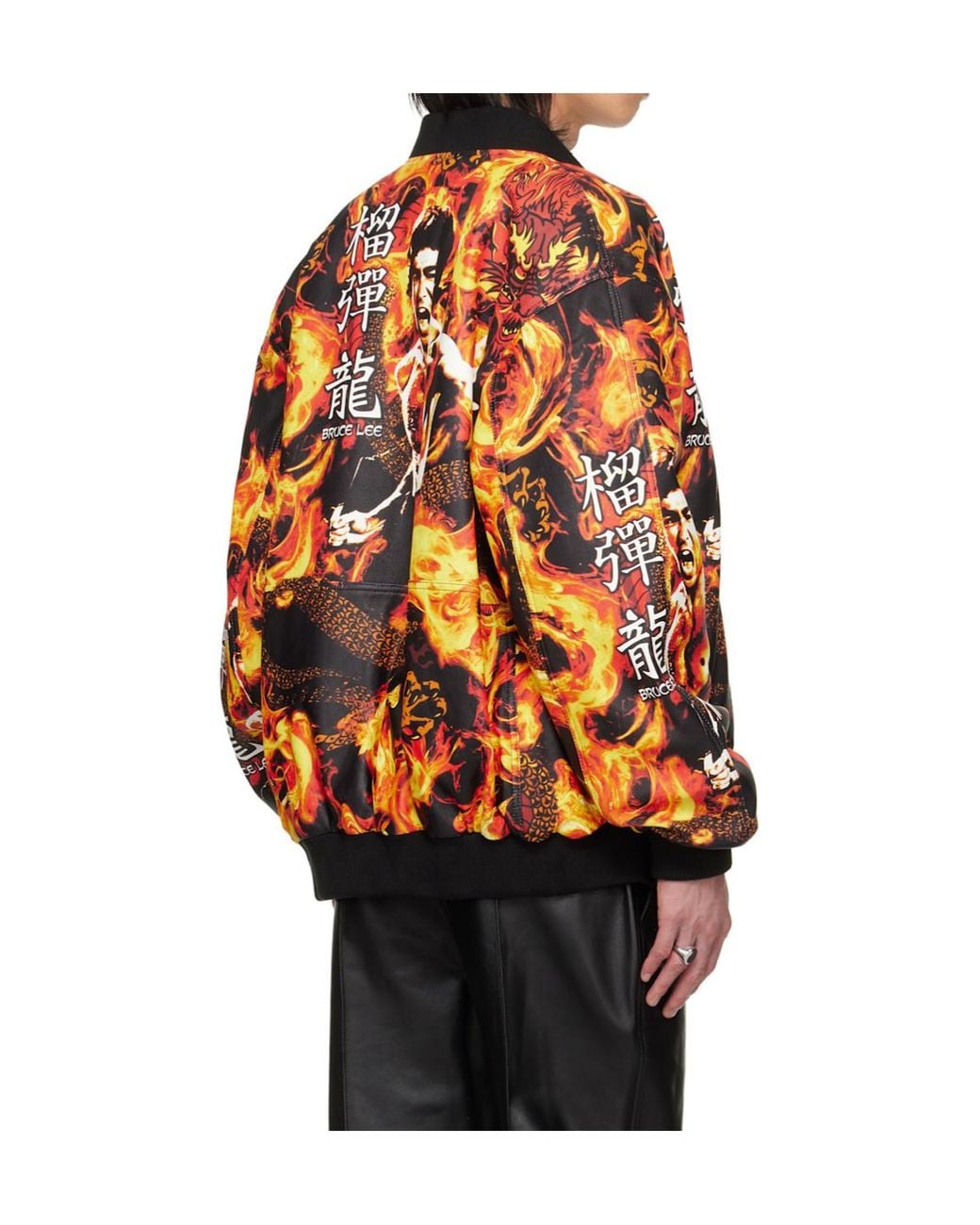 Lu'u Dan Orange Bruce Lee X Collaboration Printed Bomber Leather Jacket for men