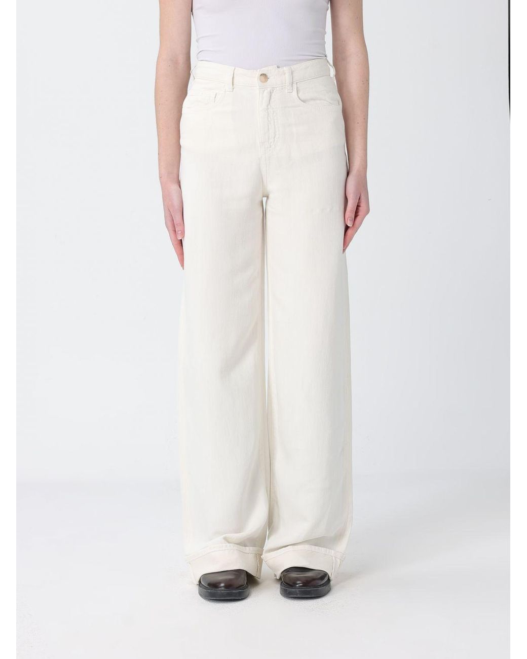 Emporio Armani White エンポリオ アルマーニ ハイライズ ワイドレッグ ジーンズ