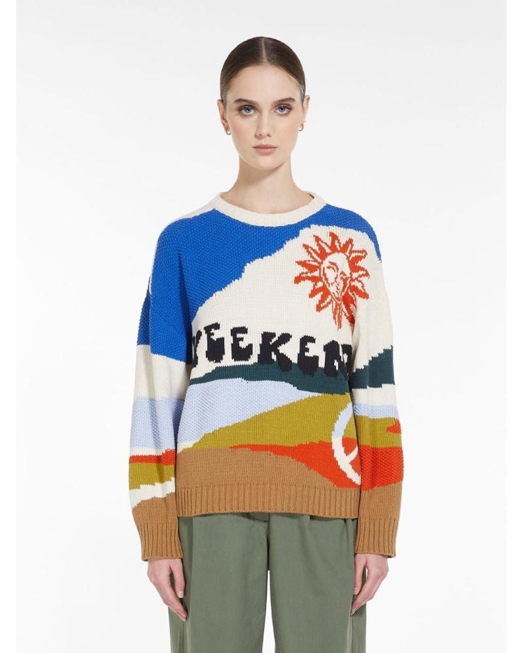 Weekend by Maxmara Blue Intarsia Knit Pullover
