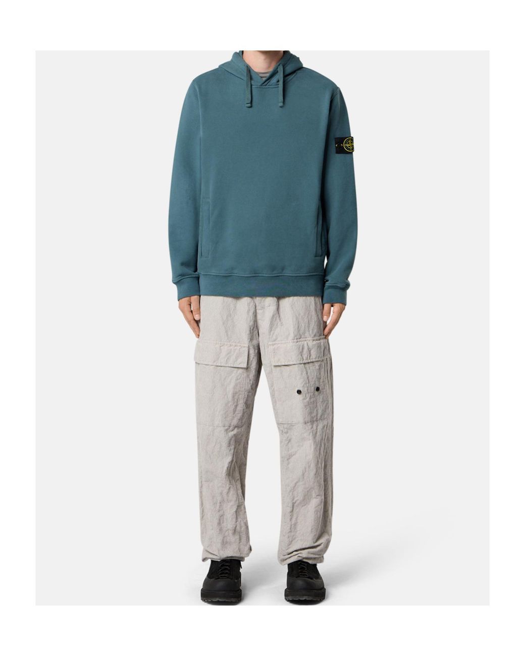 Stone Island Blue Logo Patch Drawstring Hoodie for men