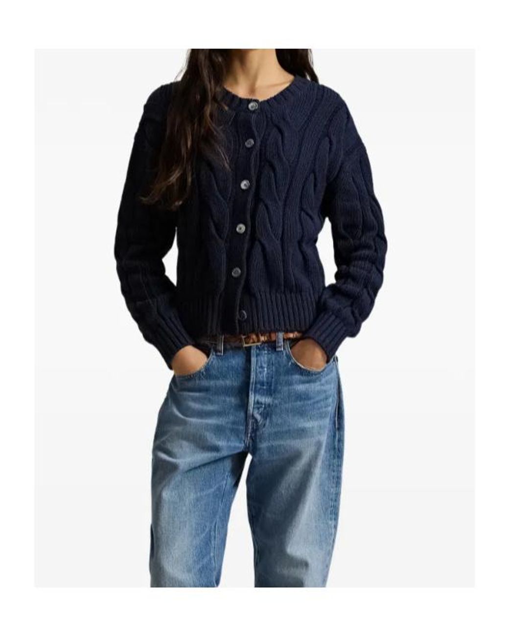 Polo Ralph Lauren Blue Cable-Knit Button-Up Cardigan