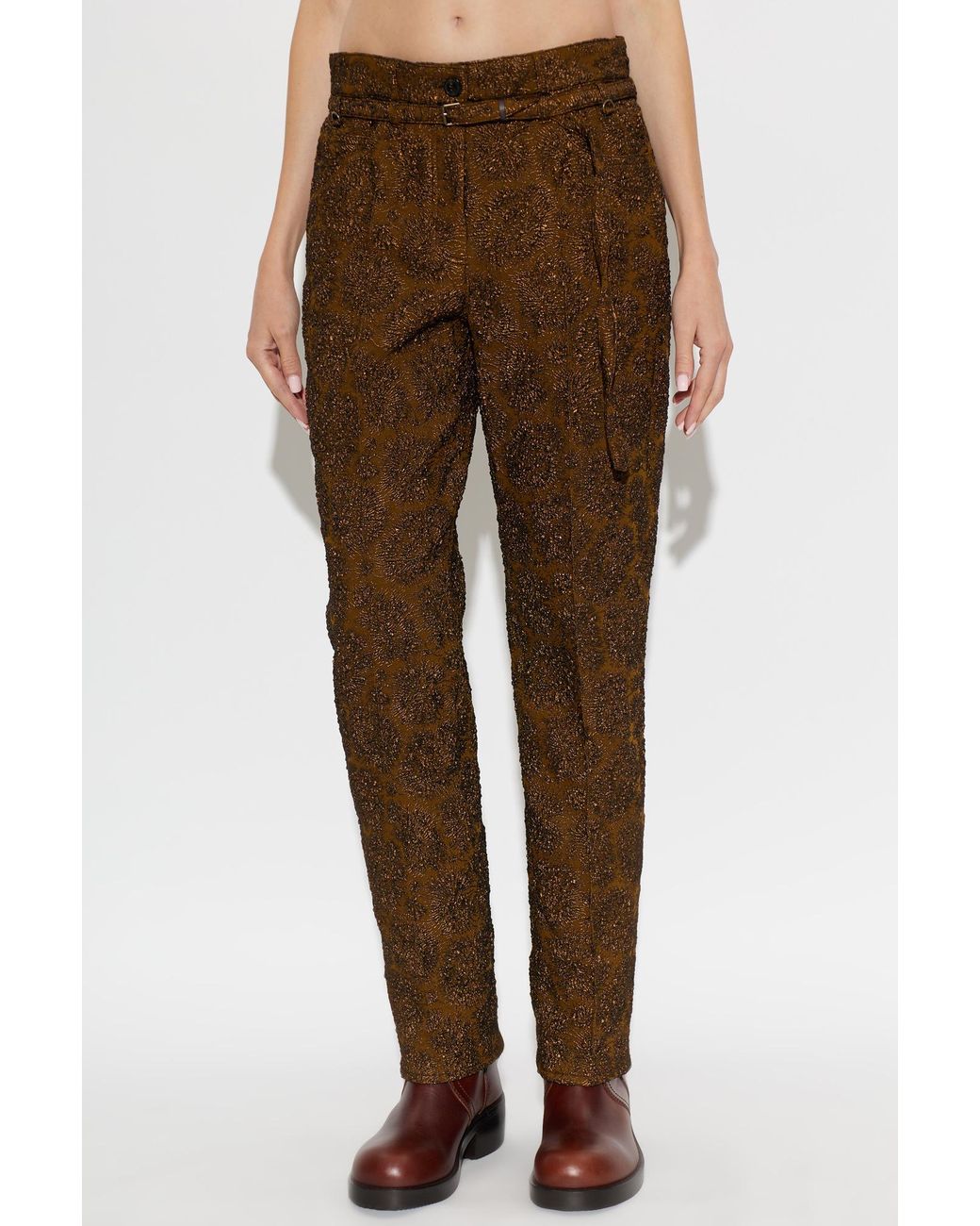 Dries Van Noten Brown Slim-Leg Jacquard Pants