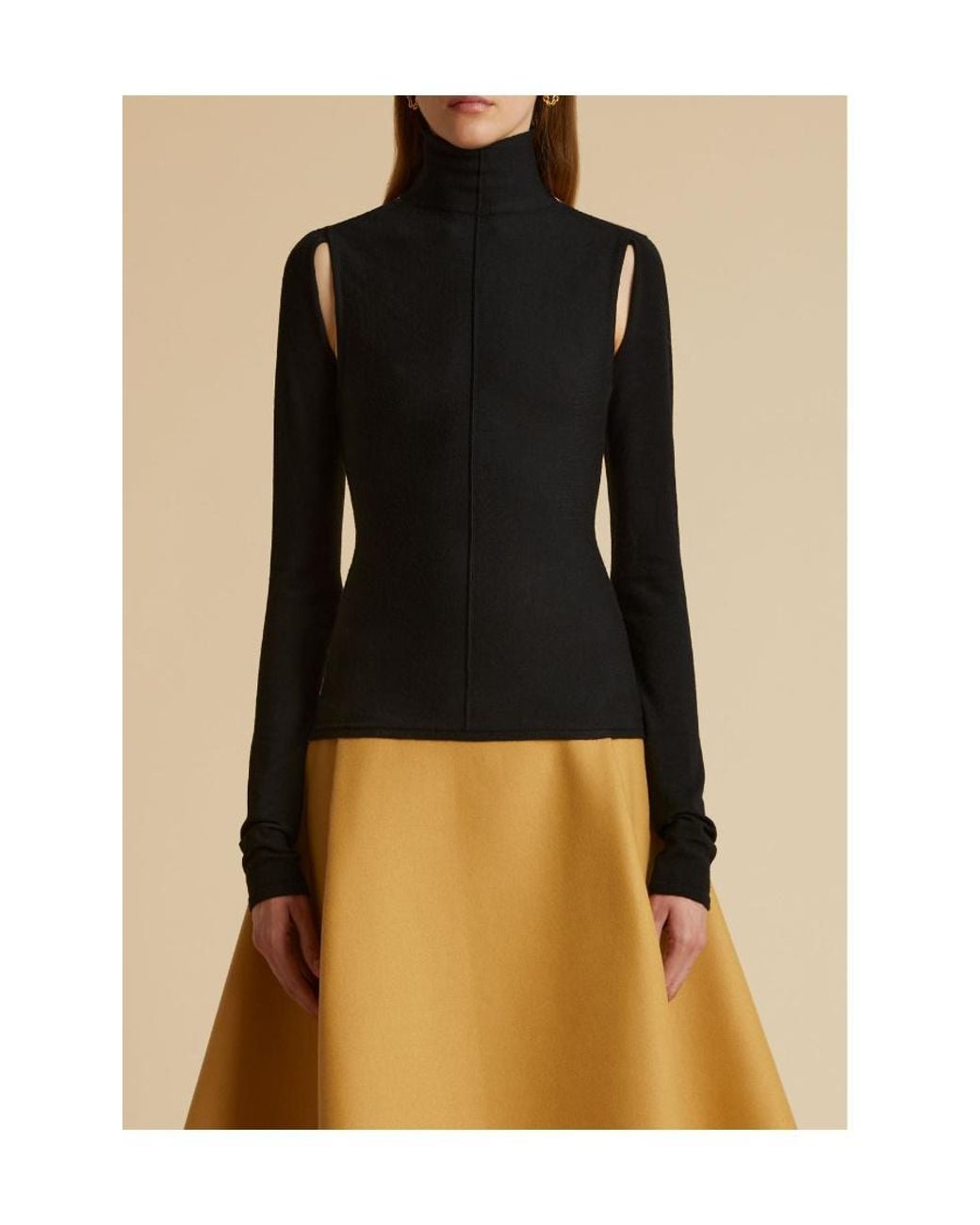 Khaite Black Turtleneck Cut-Out Detailed Top