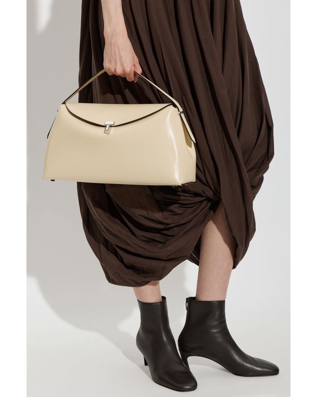 Totême  Natural T-Lock Leather Top Handle Camel