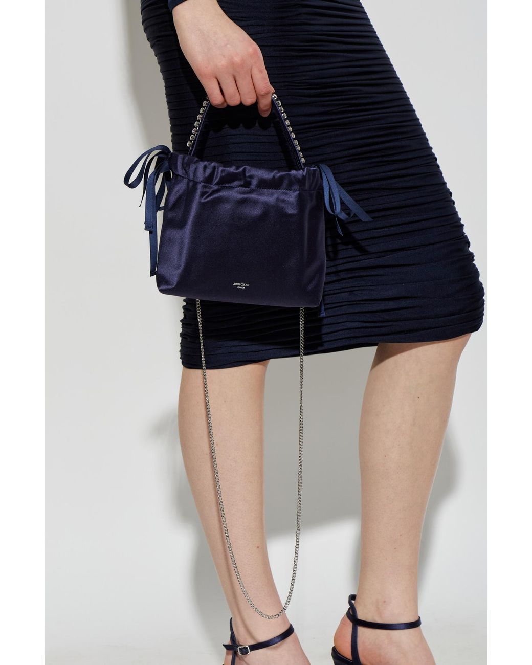 Jimmy Choo Blue Drawstring Satin Mini Shoulder Bag