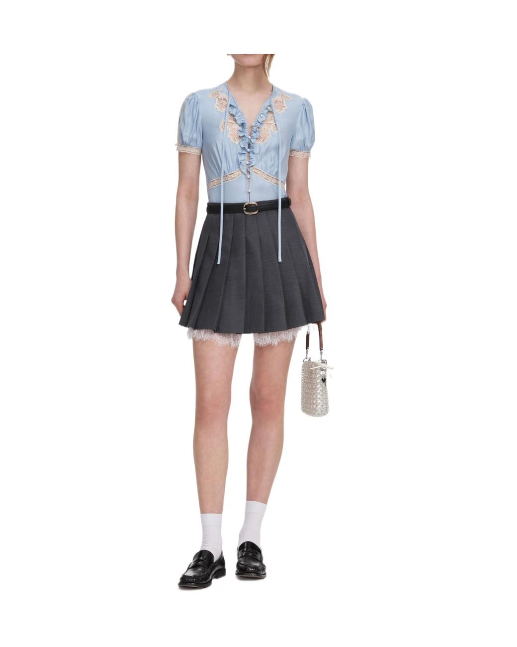 Self-Portrait Blue Lace Trim Button Top