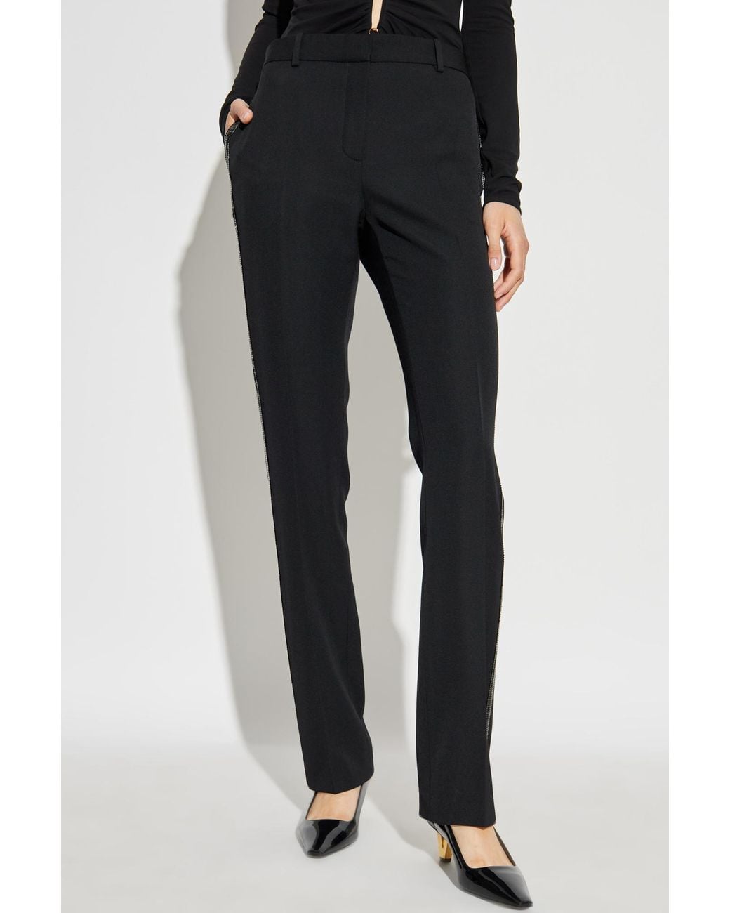Versace Black Embellished Tailored Trousers
