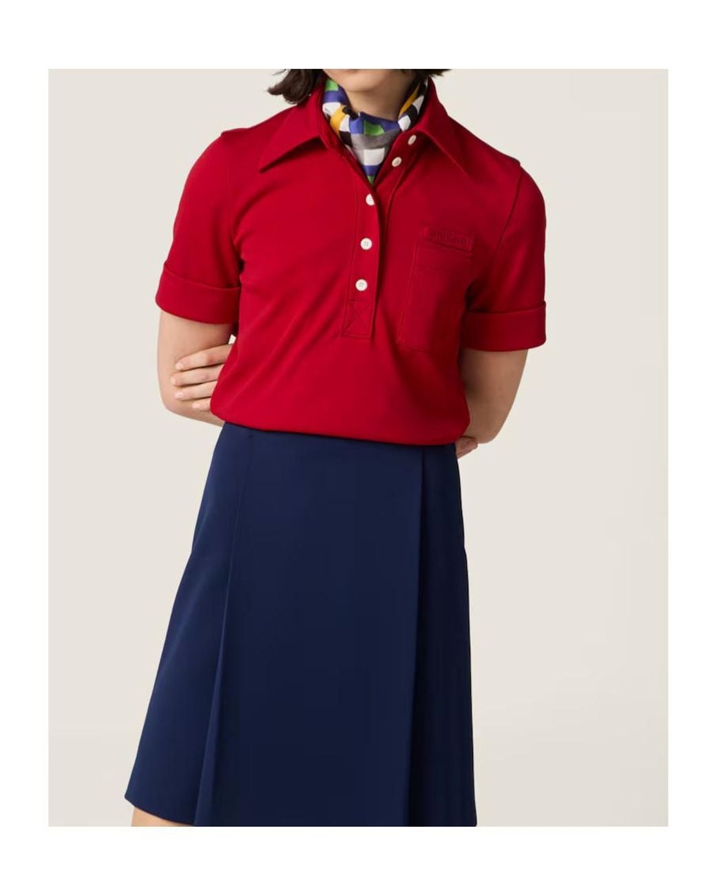 Miu Miu Red Technical Jersey Polo Shirt