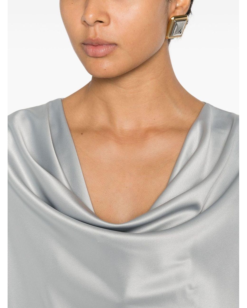 Pinko Gray Long-Sleeved Satin Shirt