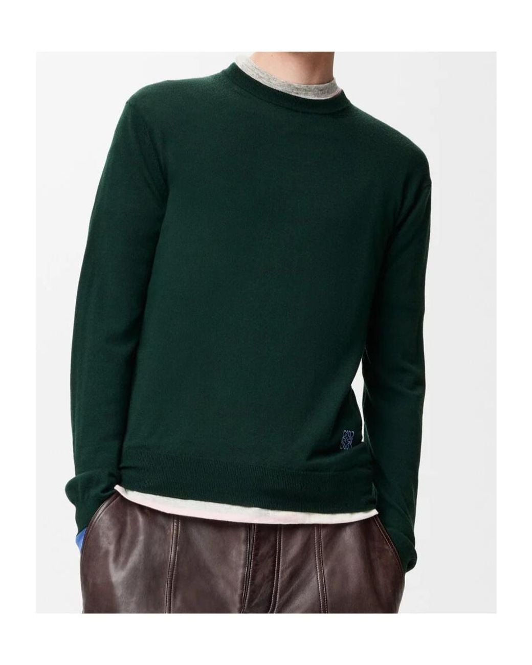 Loewe Green Crew Neck Wool Sweater for men