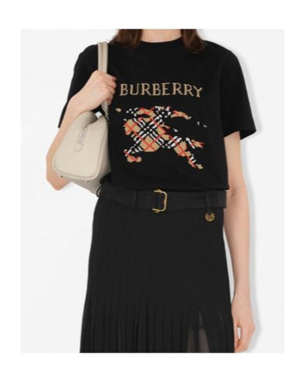 Burberry Black Logo Embroidered Checked T-Shirt