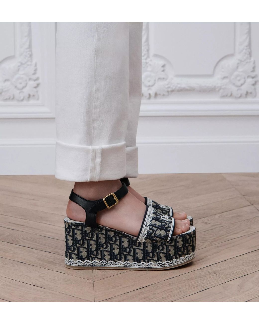 Dior Black Dentelle Wedge Sandal