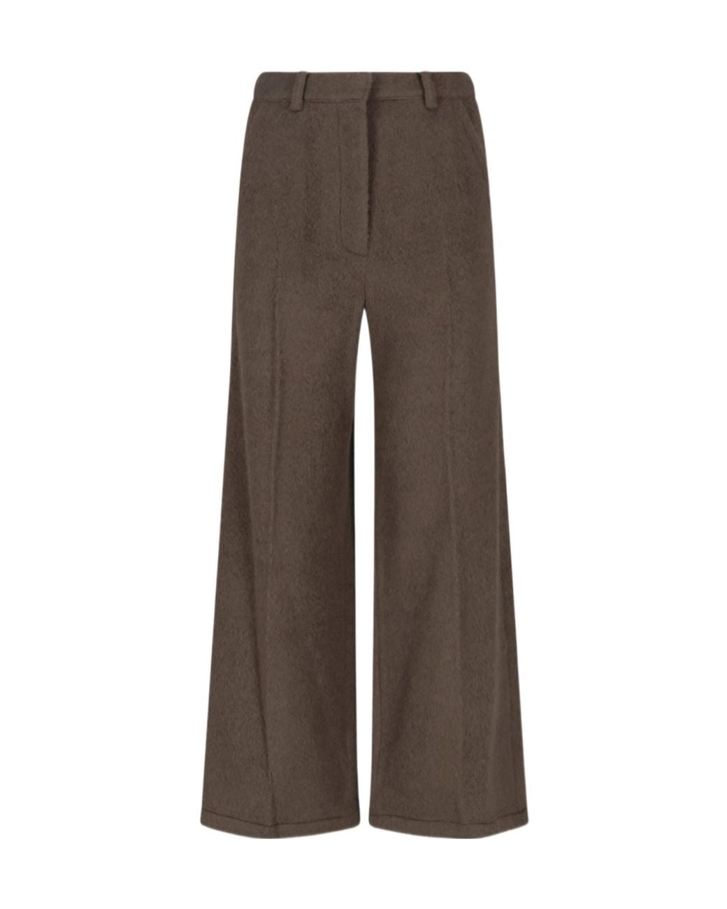Low Classic Brown Pleated Straight-Leg Trousers