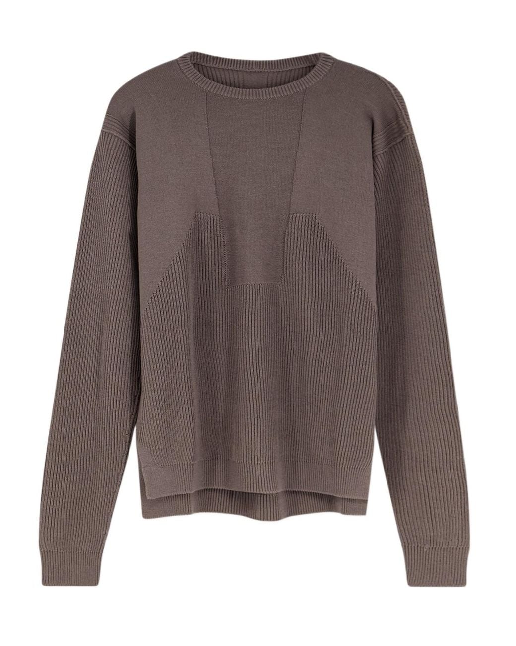 Rick Owens Brown Ribbed Crew Neck Knitted Sweater for men