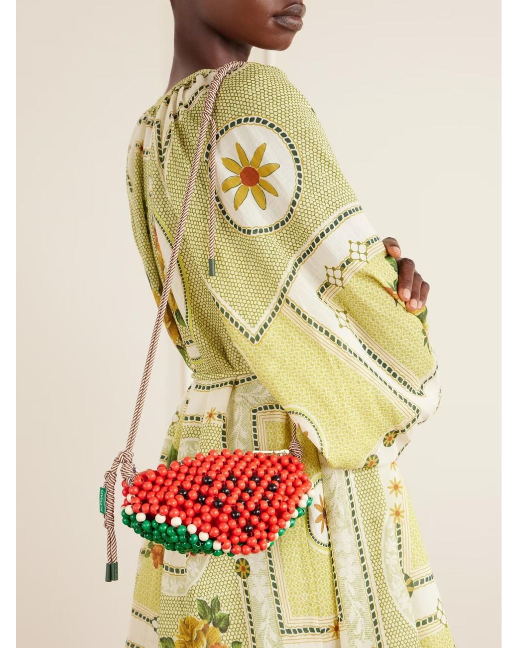 ALÉMAIS Red Woodenbead Woven Crossbody Bag