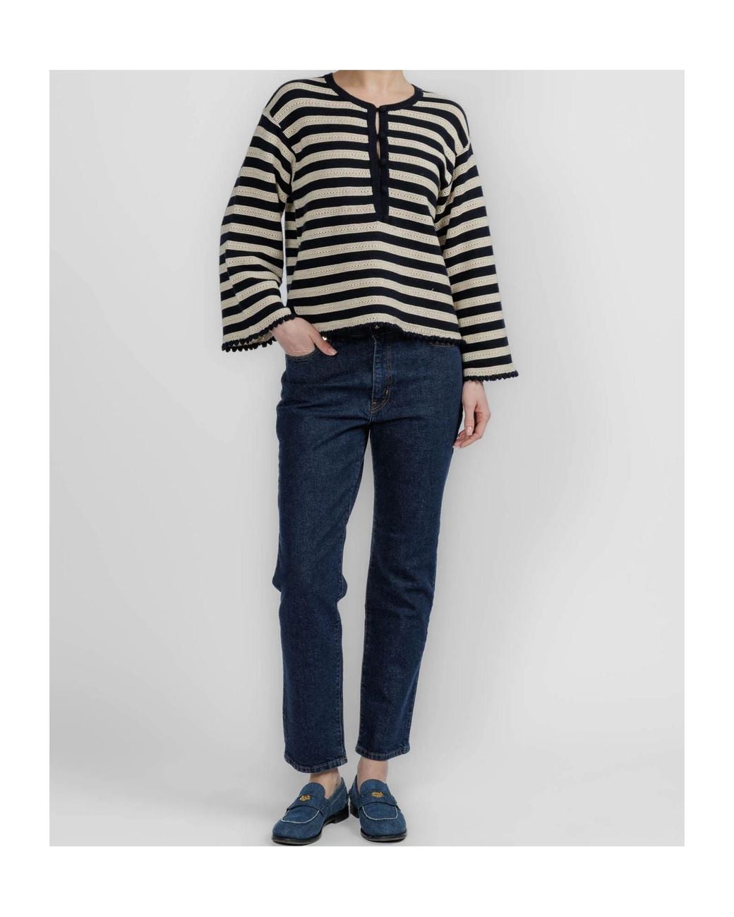 FRAME Black Striped Pullover