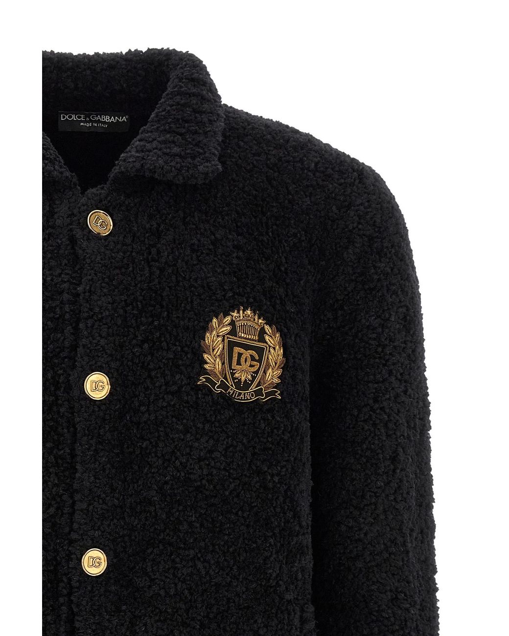 Dolce & Gabbana Black Heraldic Patch Cardigan for men