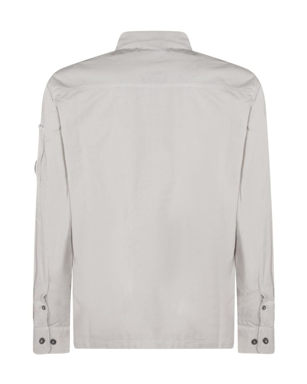C P Company Gray Logo Plaque Zipped Shirt for men