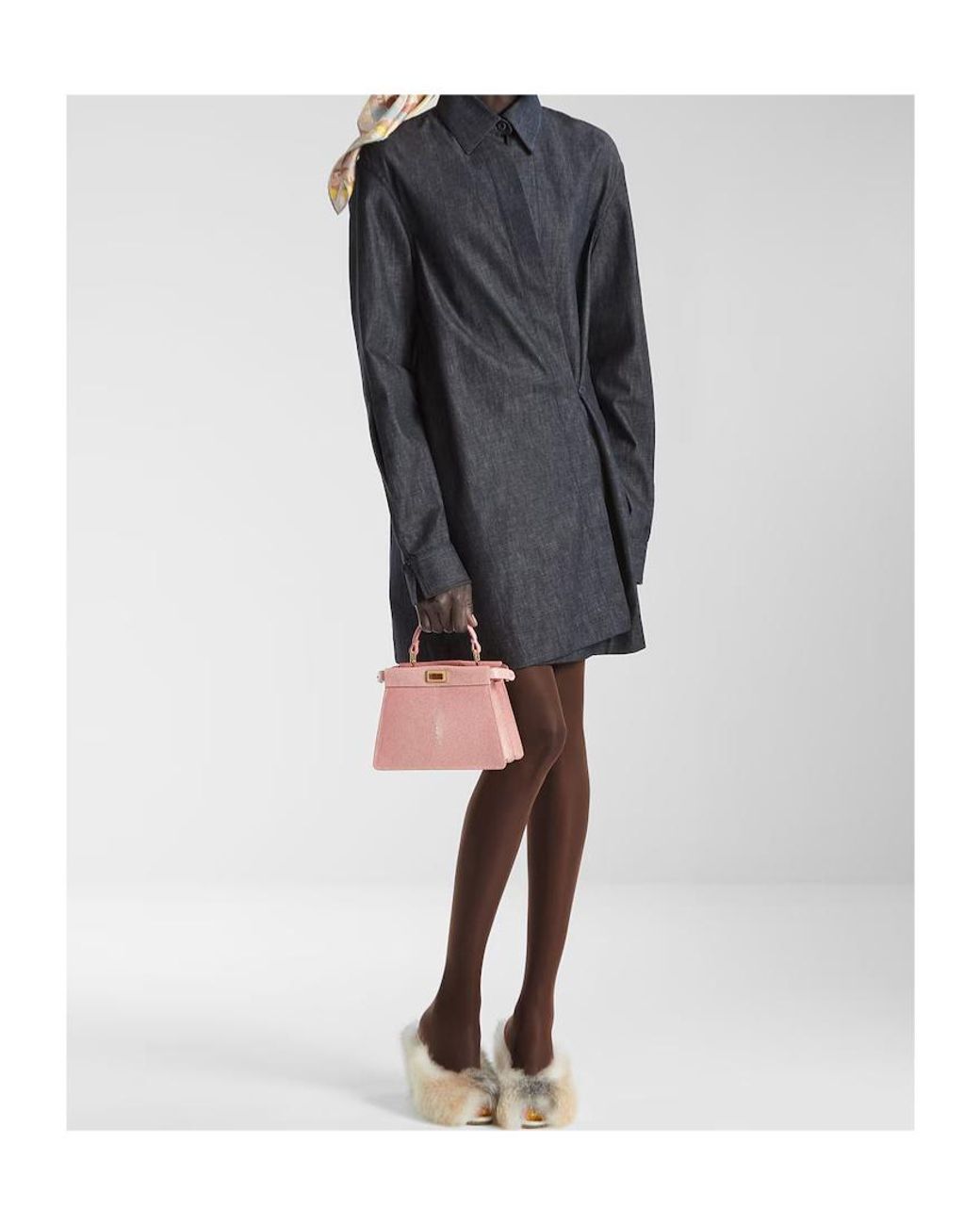 Fendi Blue Asymmetrical Cross-Over Fasten Belted Shirt Dress