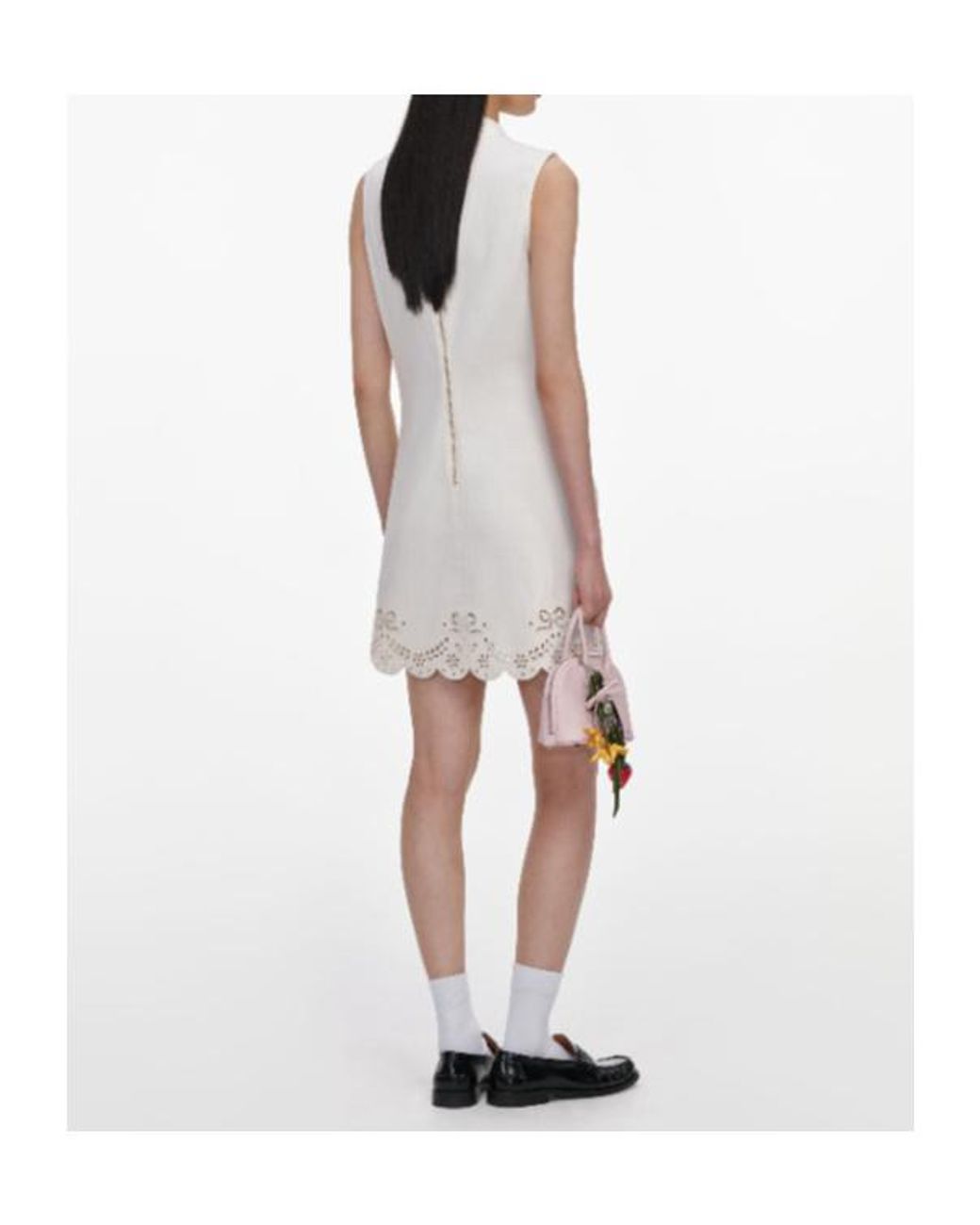 Self-Portrait White Bow-Detail Broderie-Anglaise Mini Dress