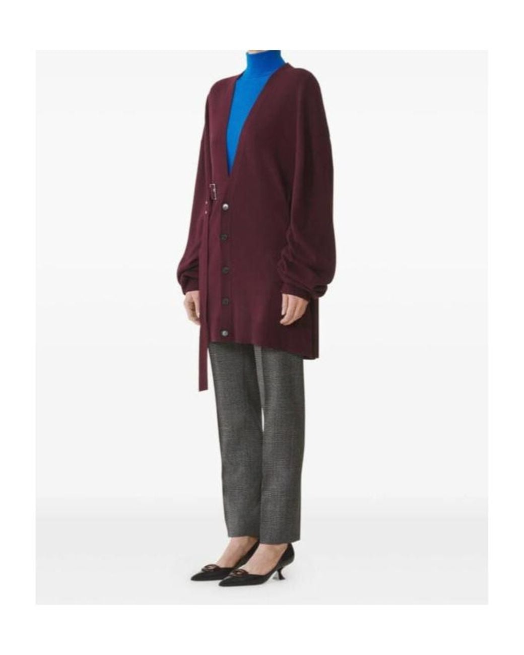 Lanvin Purple Belted Balloon-Sleeve Cardigan