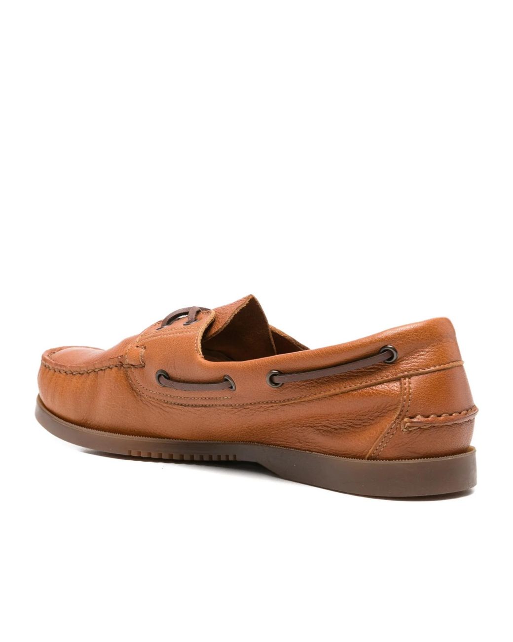 Paraboot Brown Lace-Up Leather Boat Shoes for men