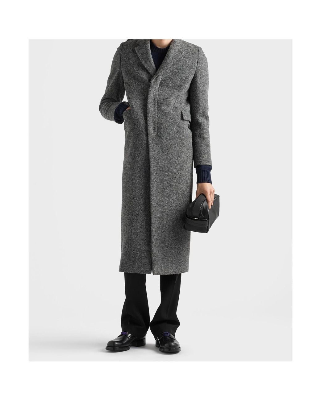 Prada Gray Single-Breasted Wool Coat for men