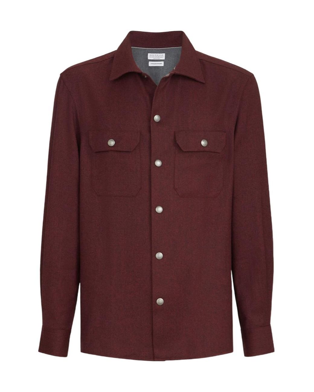 Brunello Cucinelli Purple Virgin Wool Flannel Overshirt With Spread Collar And Chest Pockets for men