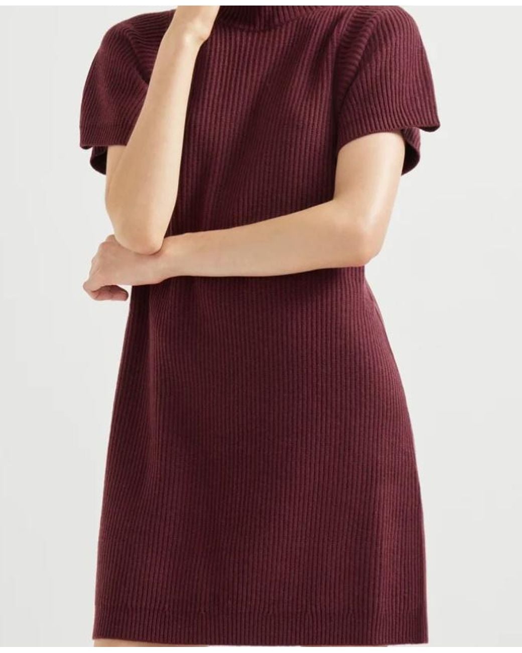 Brunello Cucinelli Red Ribbed Turtleneck Mini Dress