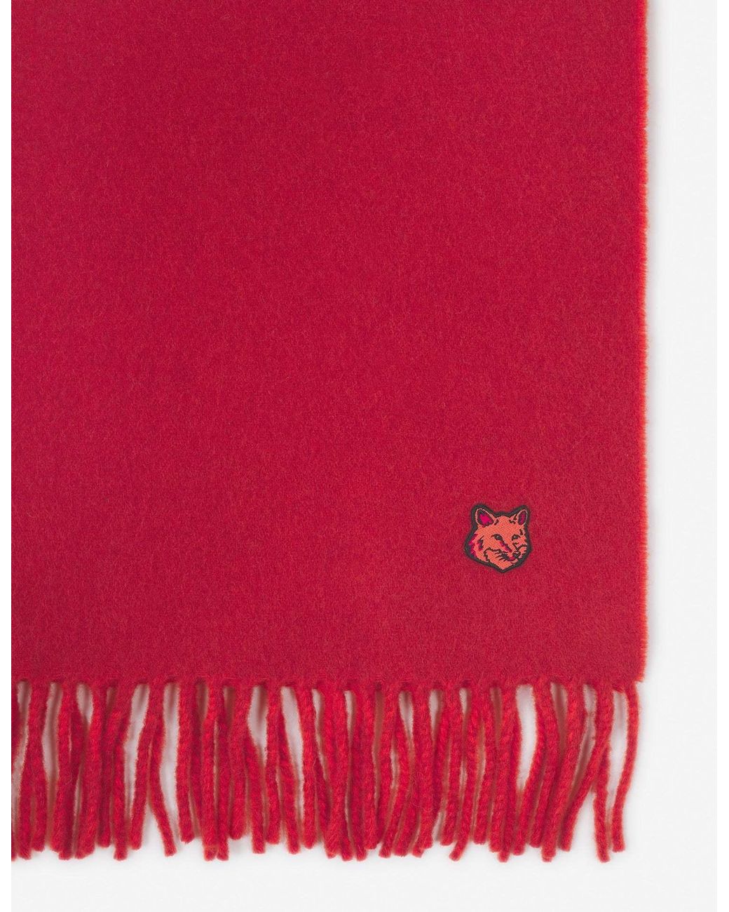 Maison Kitsuné Red Maison Kitsuné Logo Patch Fringed Knit Scarf for men