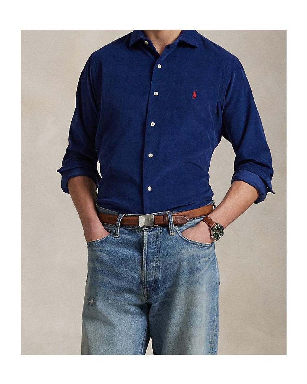 Polo Ralph Lauren Blue Corduroy Pony Embroidered Shirt for men
