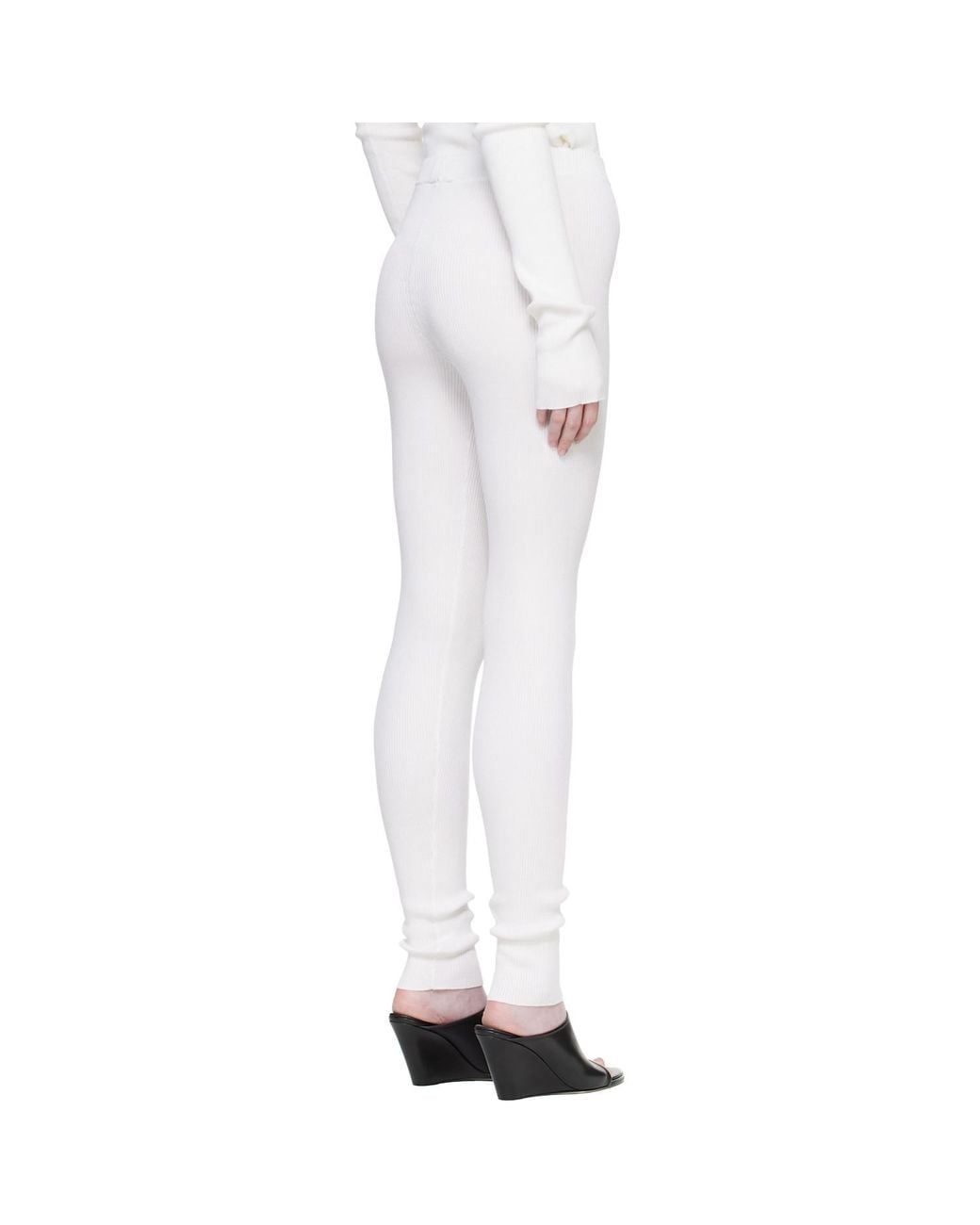 Rier White Fine Ribbed Silk Long Leggings