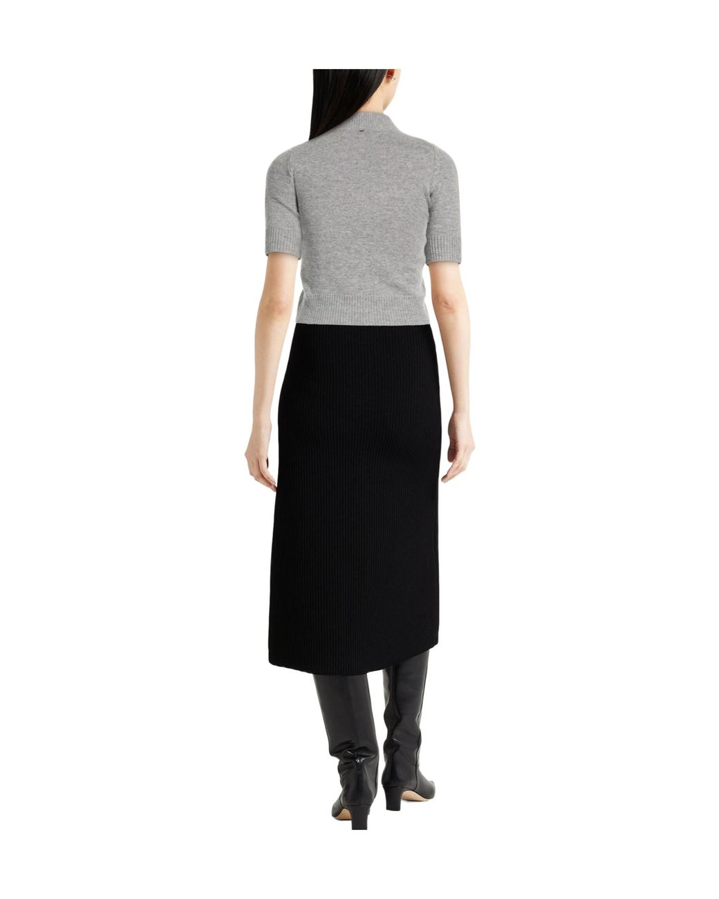 Sportmax Gray Mock-Neck Mid-Sleeve Knit Top