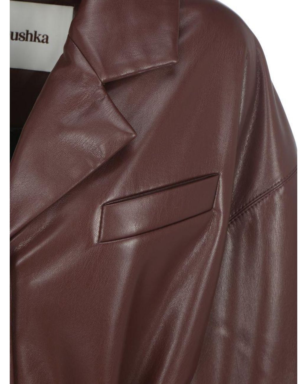 Nanushka Brown Belted Faux-Leather Blazer