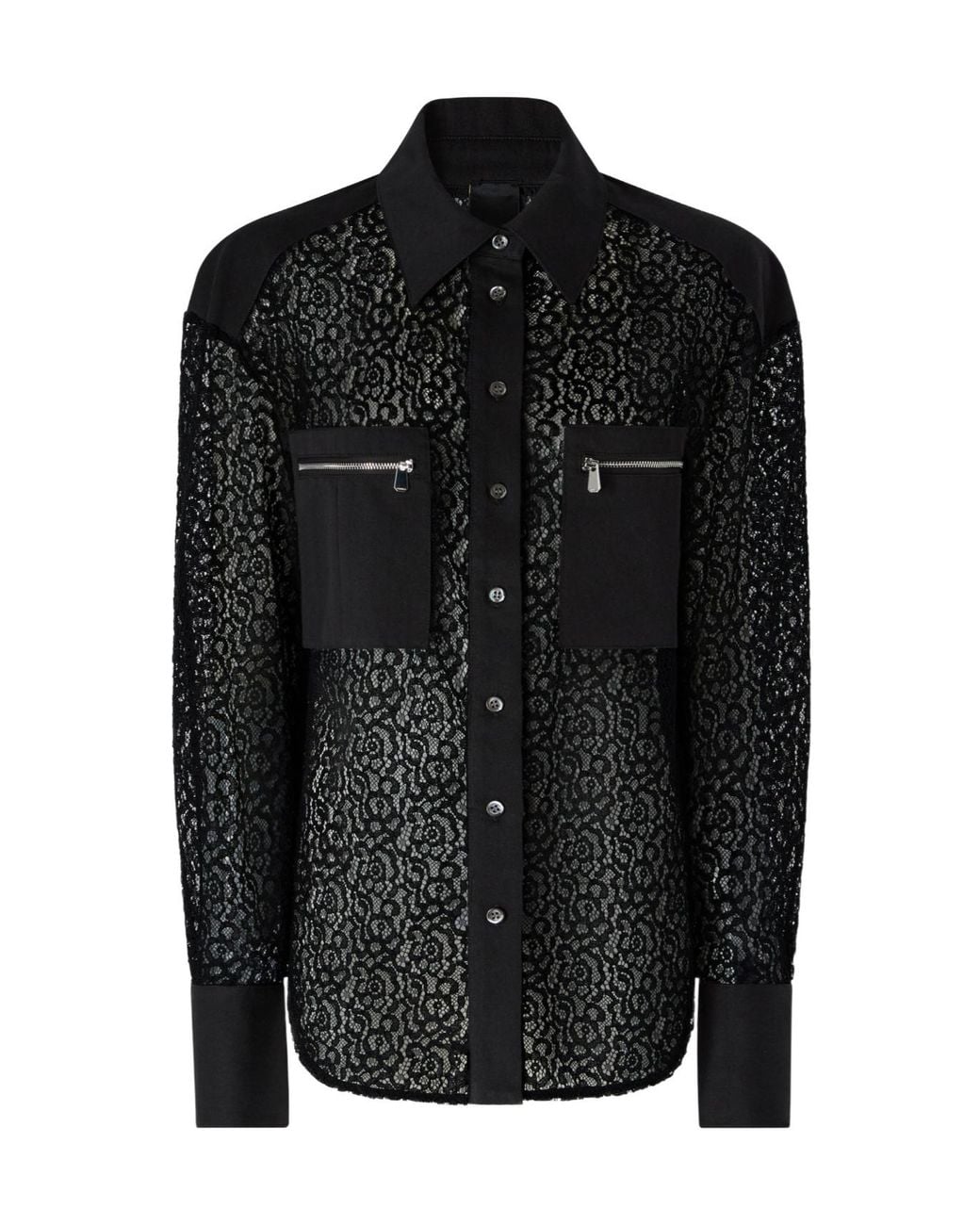 Pinko Black Lace-Panel Zip-Pocket Shirt