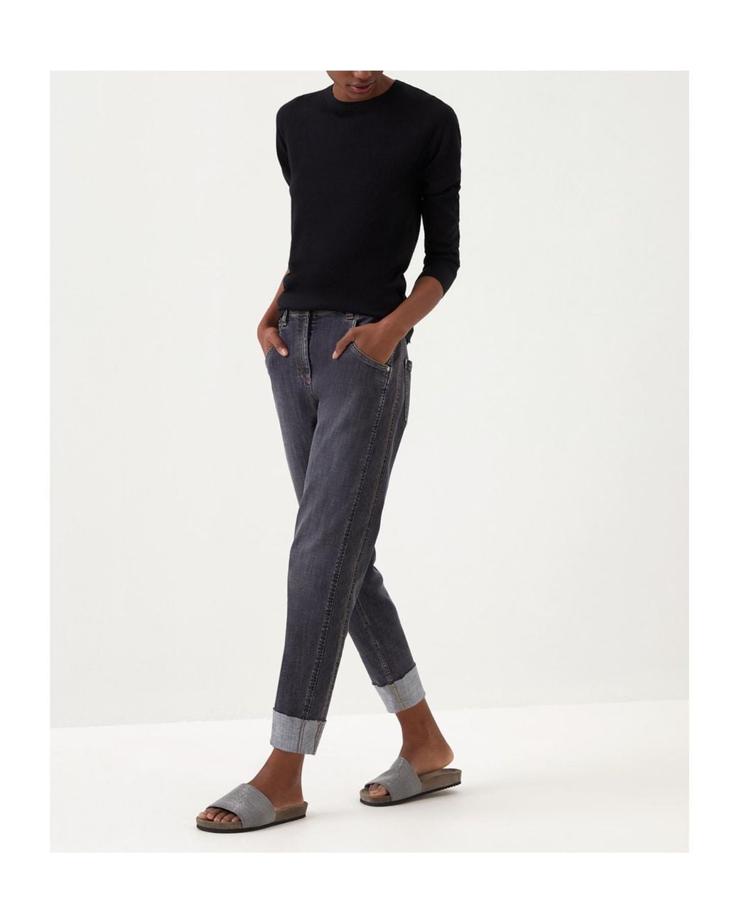 Brunello Cucinelli Black Sheer Long-Sleeve Knitted Sweater