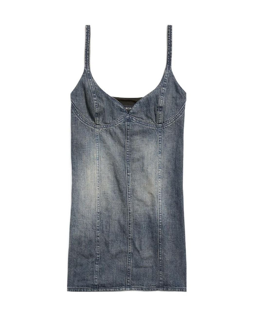 Balenciaga Gray Corseted Denim Mini Dress