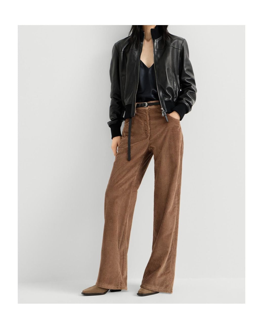 Brunello Cucinelli Brown Cotton Corduroy Straight Five-Pocket Trousers With Monili