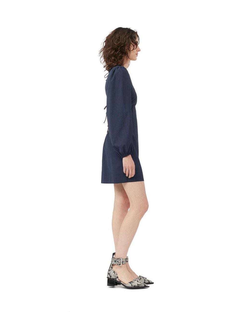 Ganni Blue Drapey Melange Open Back Mini Dress