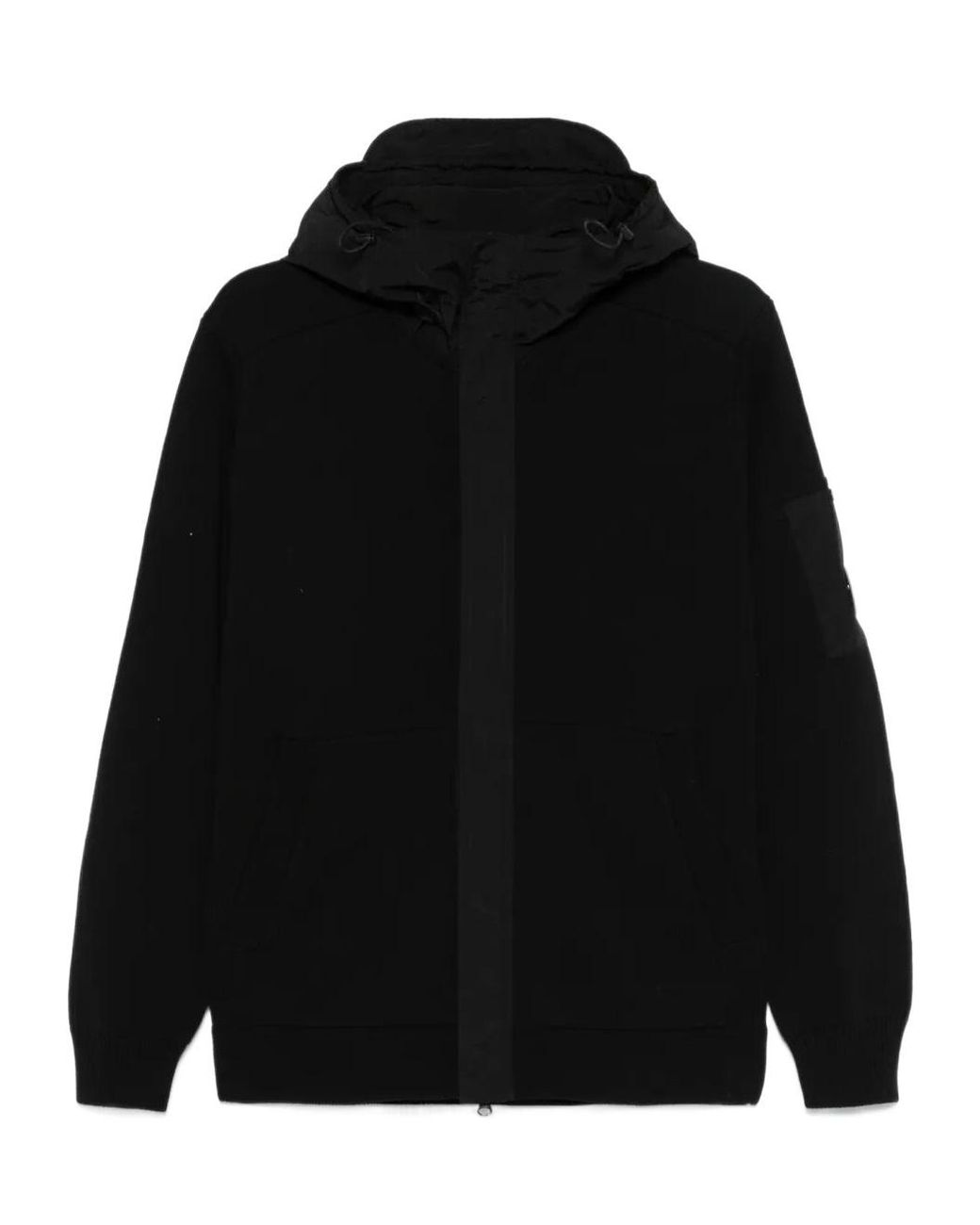 C P Company Black Press Stud Detail Hoodie for men