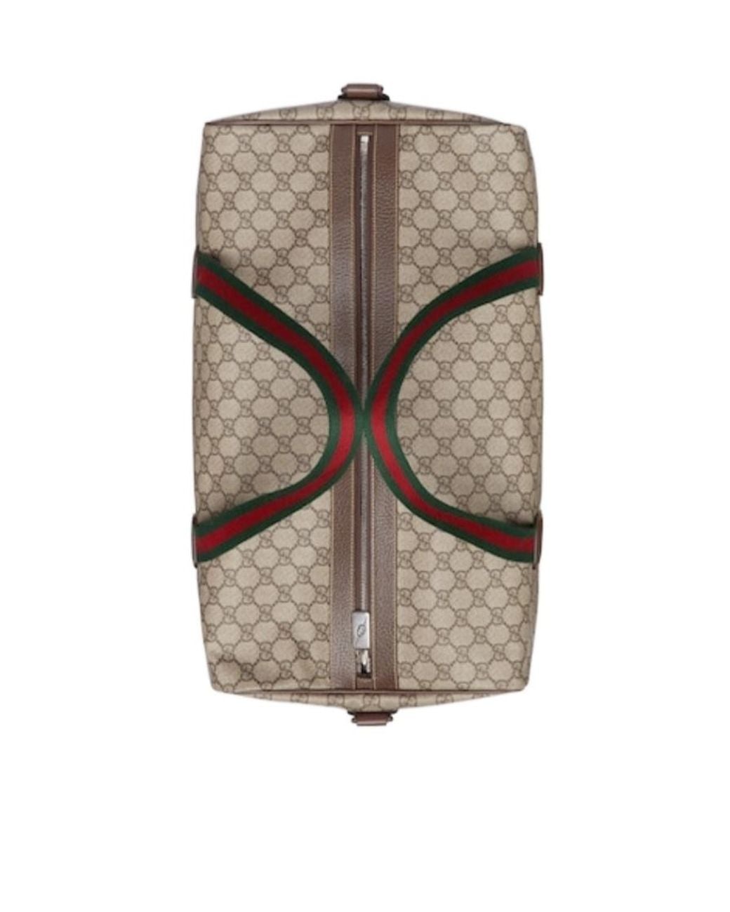 Gucci Brown Medium Duffle Bag With Web, Gg Canvas for men