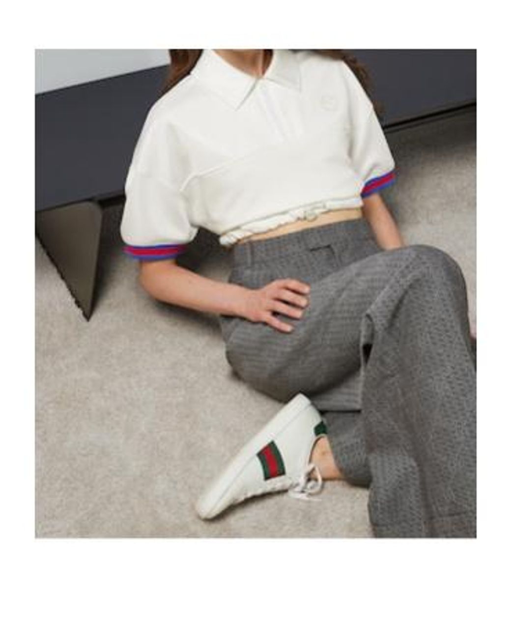 Gucci White Logo Patch Polo Shirt