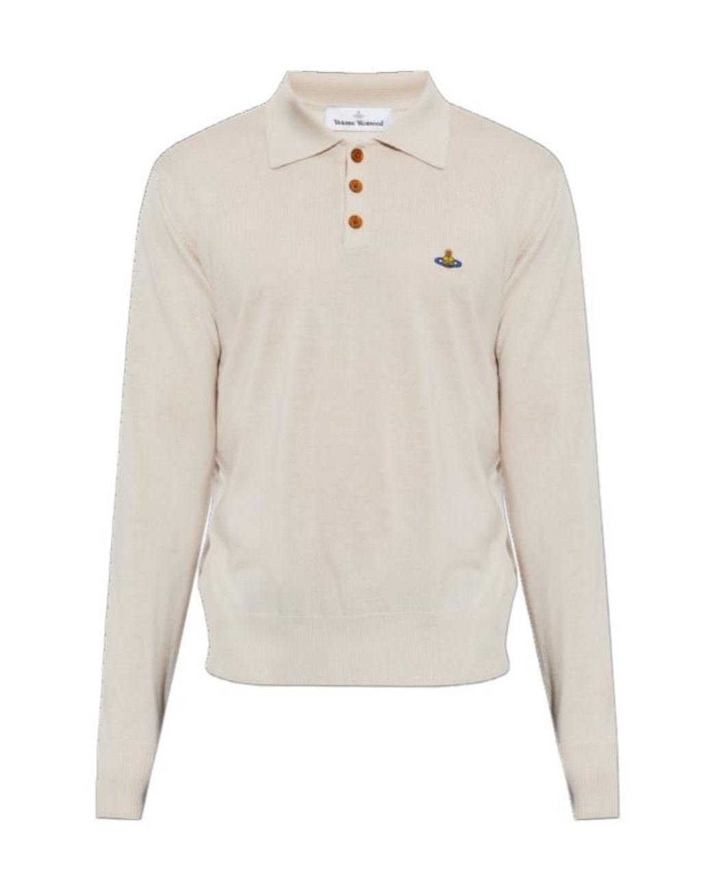 Vivienne Westwood White Orb Logo Knitted Polo Shirt for men