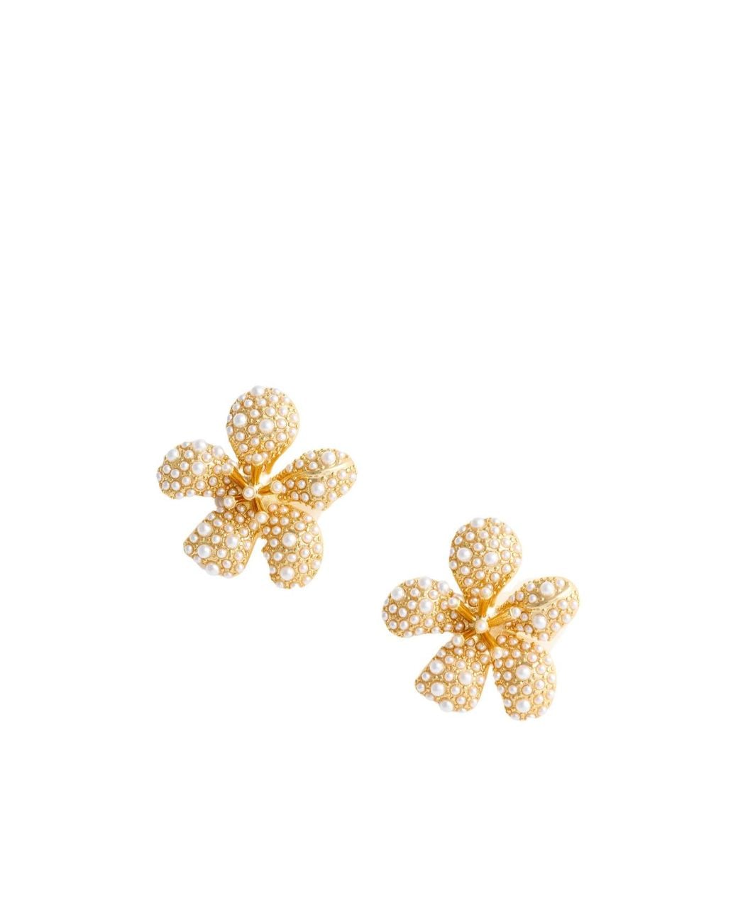 Self-Portrait Metallic Pearl Encrusted Flower Earrings