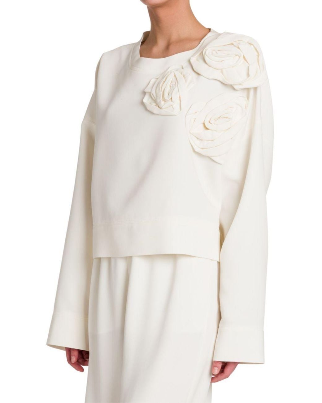Valentino White Floral-Appliqué Long-Sleeve Top