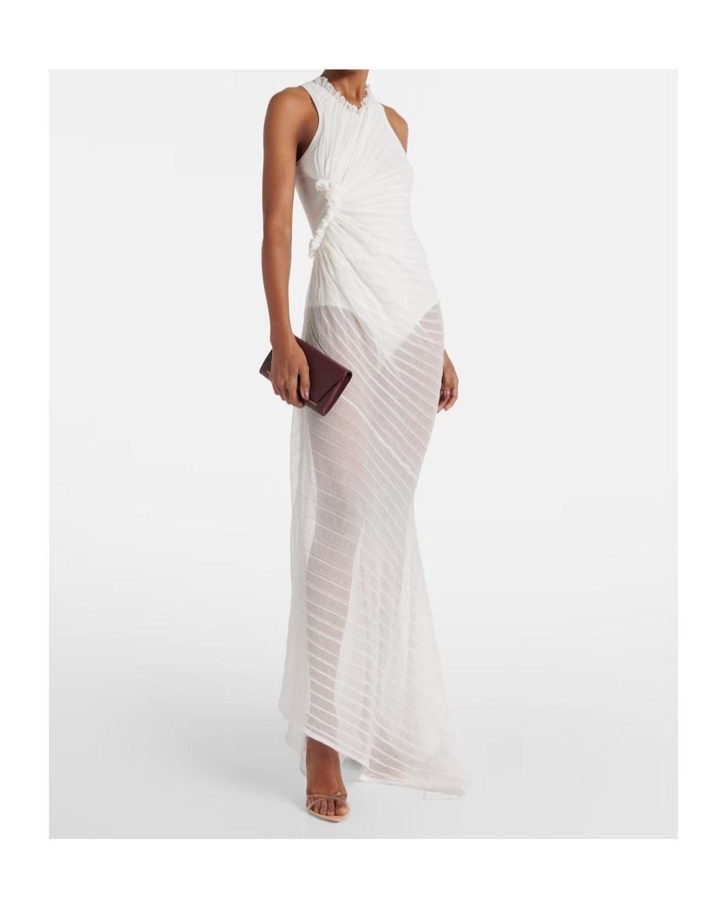 Victoria Beckham White Gathered Cotton-Blend Maxi Dress
