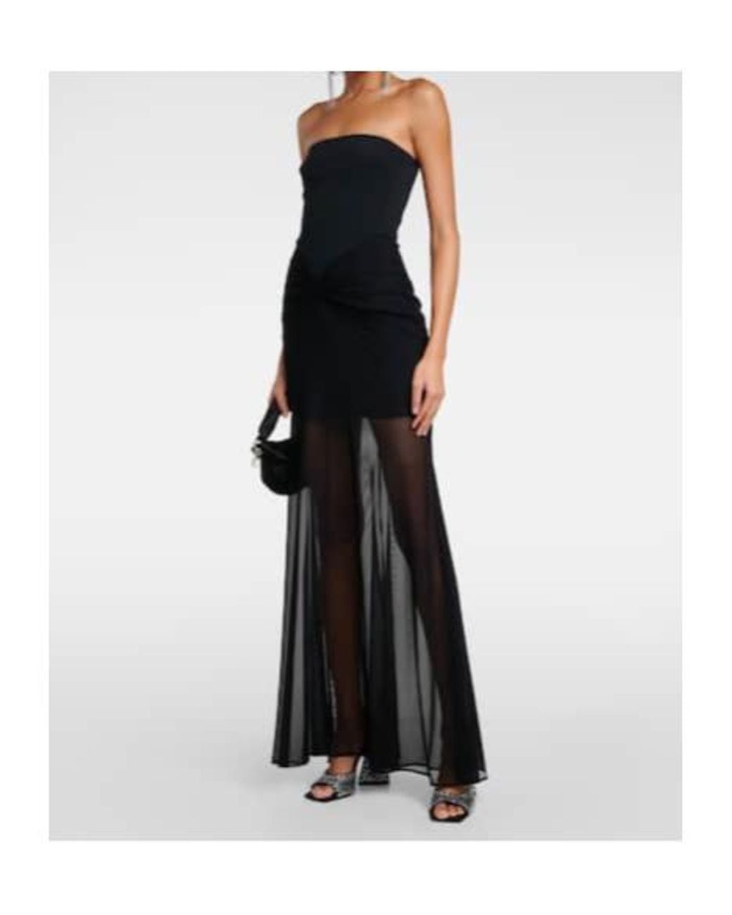 David Koma Black Tulle-Trimmed Ruched Bustier Gown