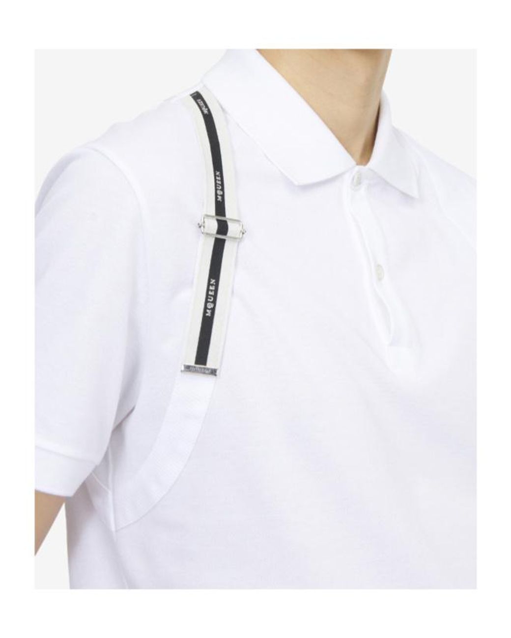 McQueen White Logo Strap Detail Polo Shirt for men